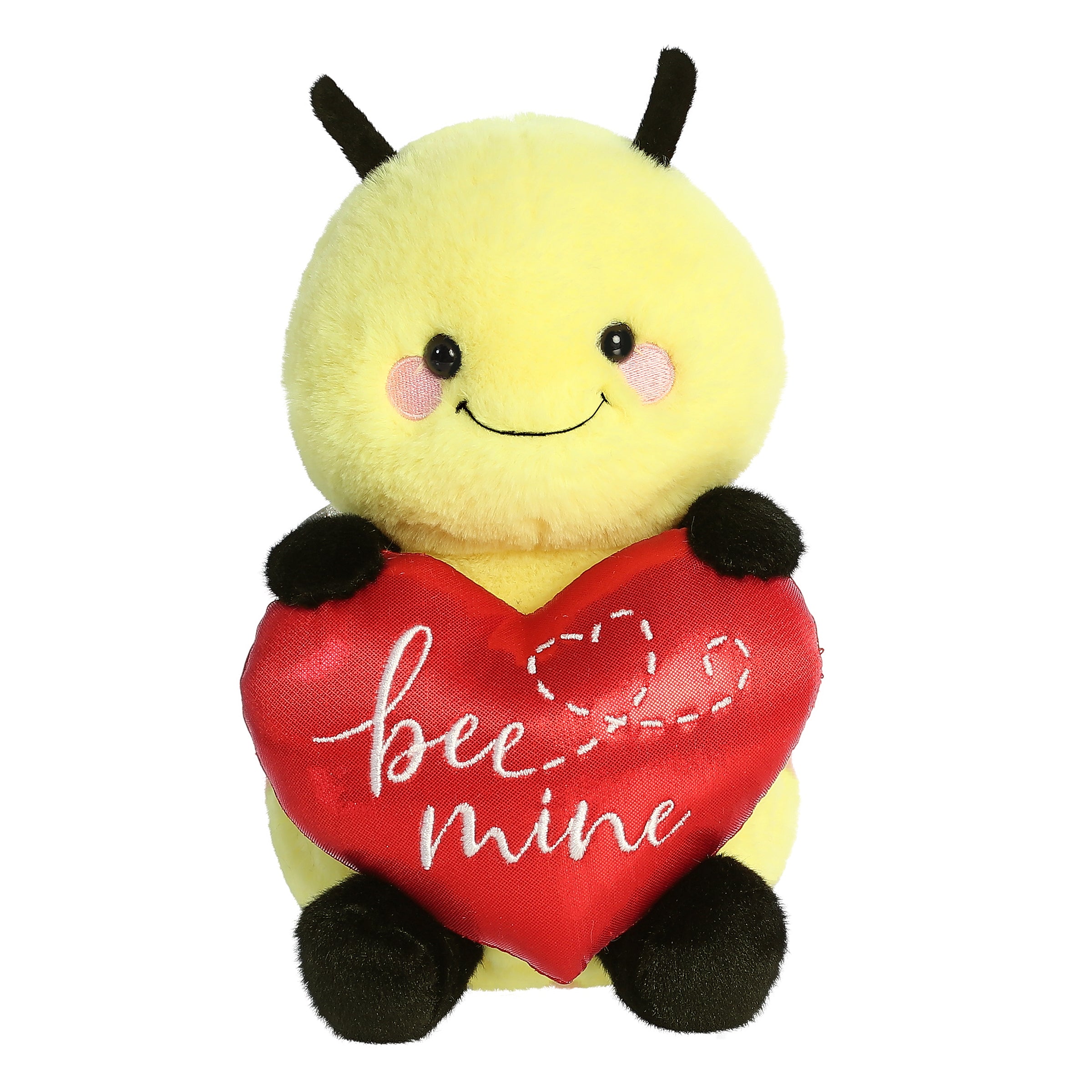 Adorable bee plush with red heart saying "bee mine", a charming addition from Aurora's whimsical Just Sayin' collection.