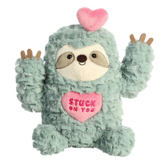 Enchanting light green sloth plush with hearts and "Stuck on you" message, from Aurora's Just Sayin' collection.