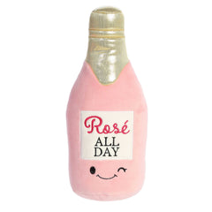 Aurora Plush Rosé bottle in a soft pink hue with 'Rosé All Day' embroidery and a playful winking expression