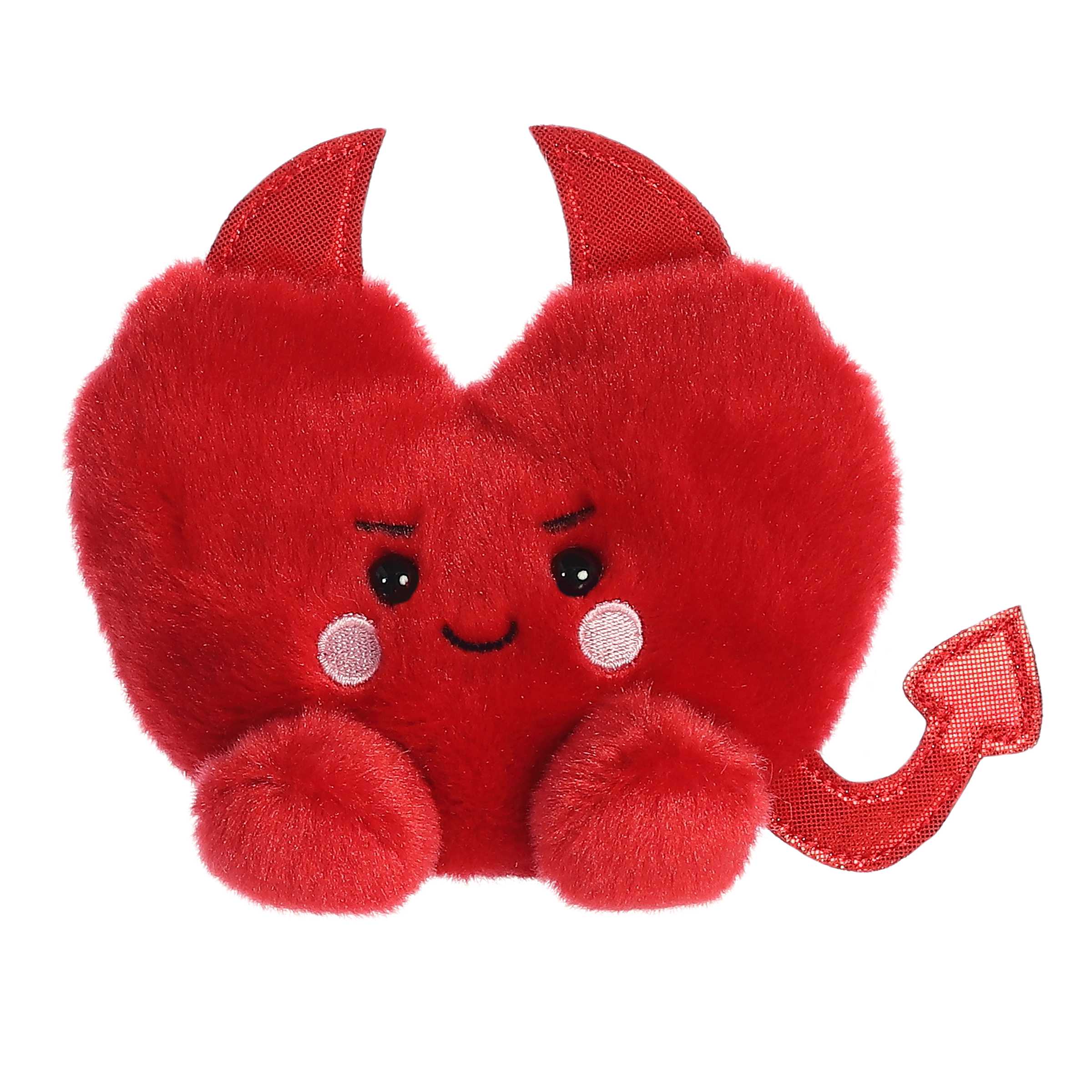 Red devil heart plush heart from Palm Pals with playful horns and tail, embodying mischief and love for Valentine’s Day.