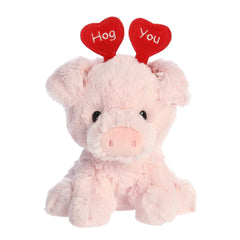 Pink Pig plush from Love On The Mind with a heart-themed 'Hog You' headband, perfect for Valentine's Day gift