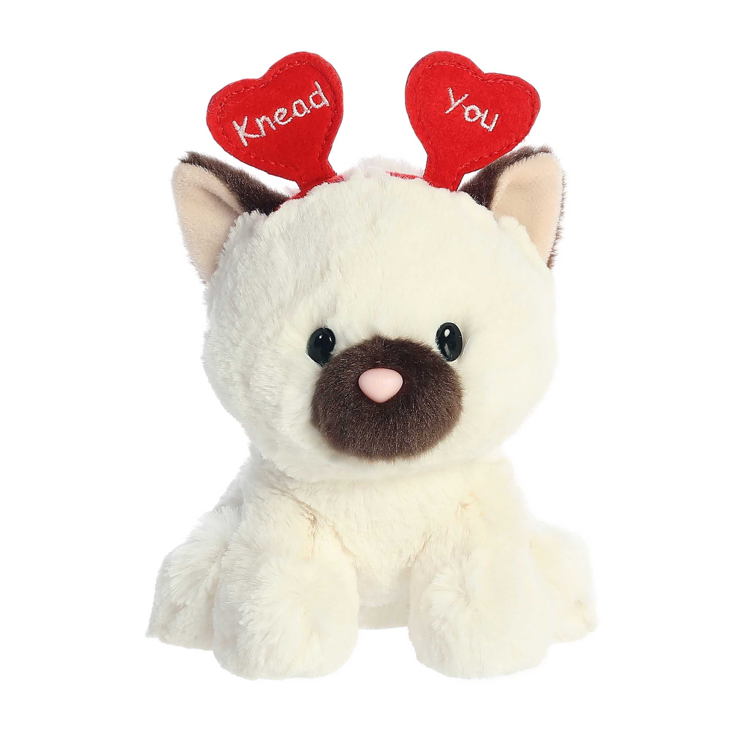 Siamese Cat plush from Love On The Mind, with 'Knead You' headband, showcasing affectionate charm for Valentine's Day.