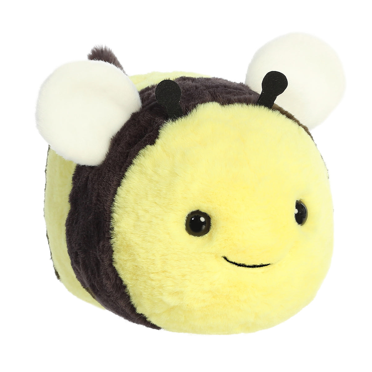Spudsters™ Bee plush by Aurora, potato-shaped with vibrant yellow and black body, soft wings, sparkling eyes, and a smile!