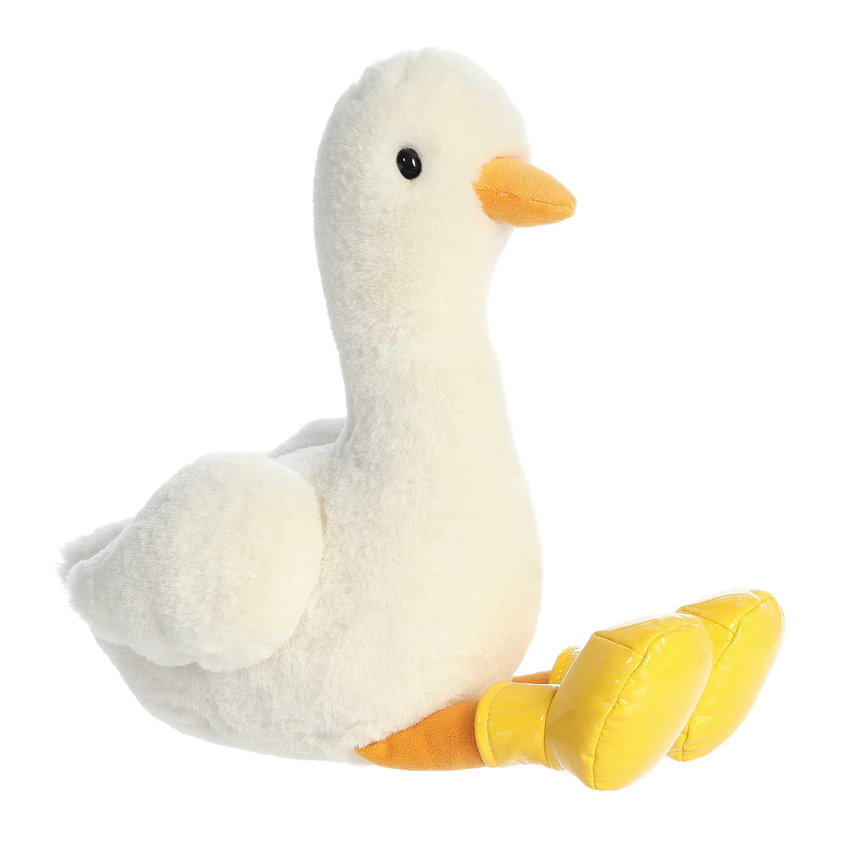 Gavin the Goose plush from Aurora's stuffed animal Spring Collection, snow-white with bright yellow beak and yellow boots