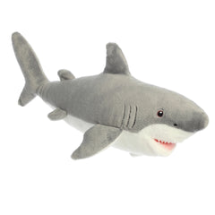 Great White Shark plushie in gray and white, featuring embroidered eyes and iconic shark teeth, part of Destination Nation