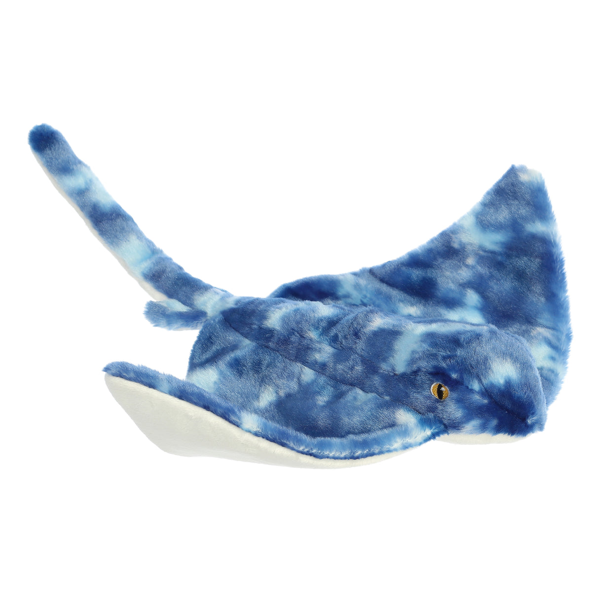Stingray stuffed animal in striking blue with lifelike details and soft fins from Destination Nation by Aurora.