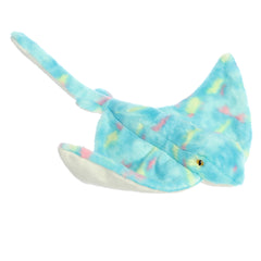 Stingray stuffed animal in vibrant aqua with lifelike details and soft fins from Destination Nation by Aurora.