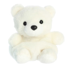Adorable, mini polar bear plush toy sitting with their cute ears and large black nose
