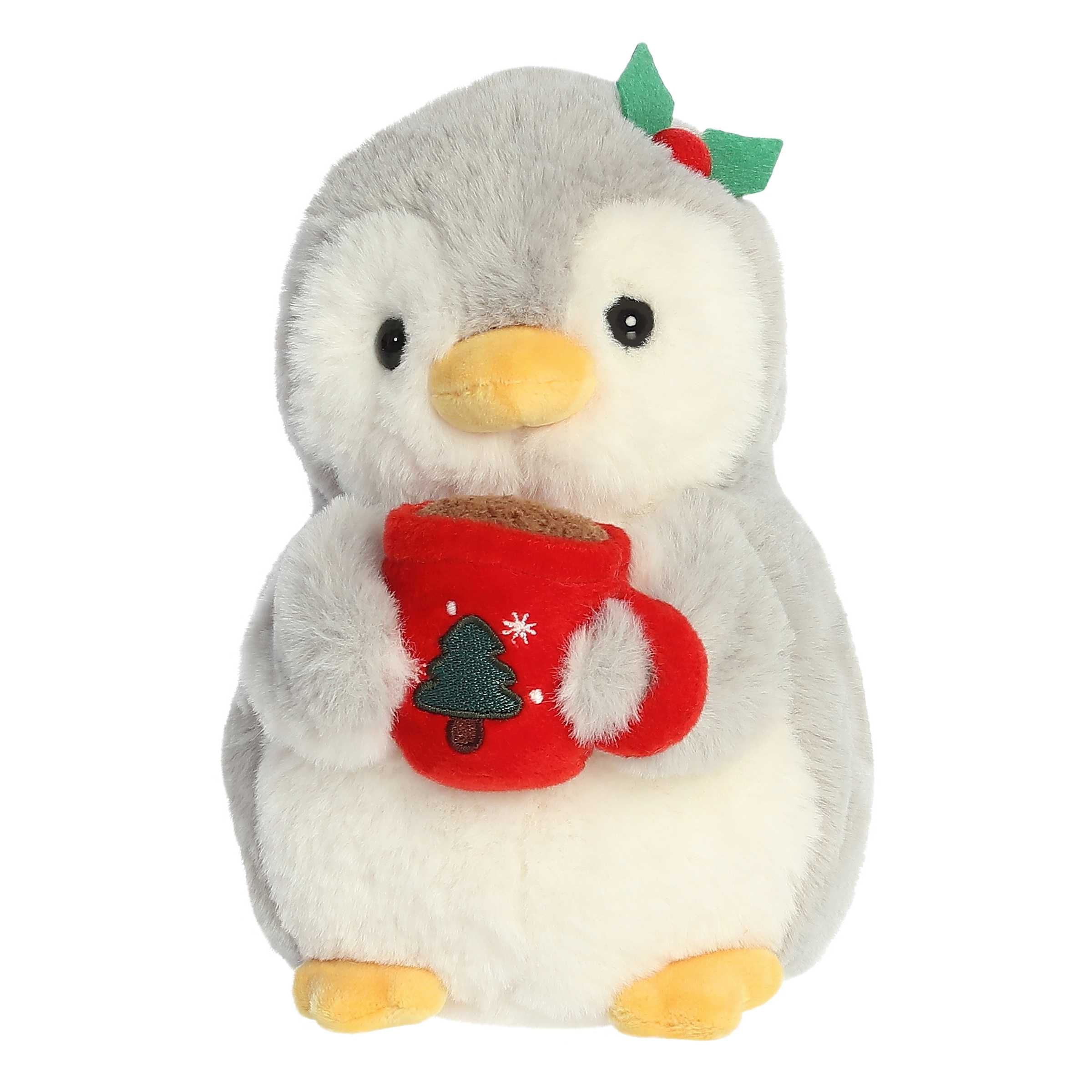 Aurora - Small Gray Pompom Penguin - 8 Holiday Donut - Festive Stuffed Animal