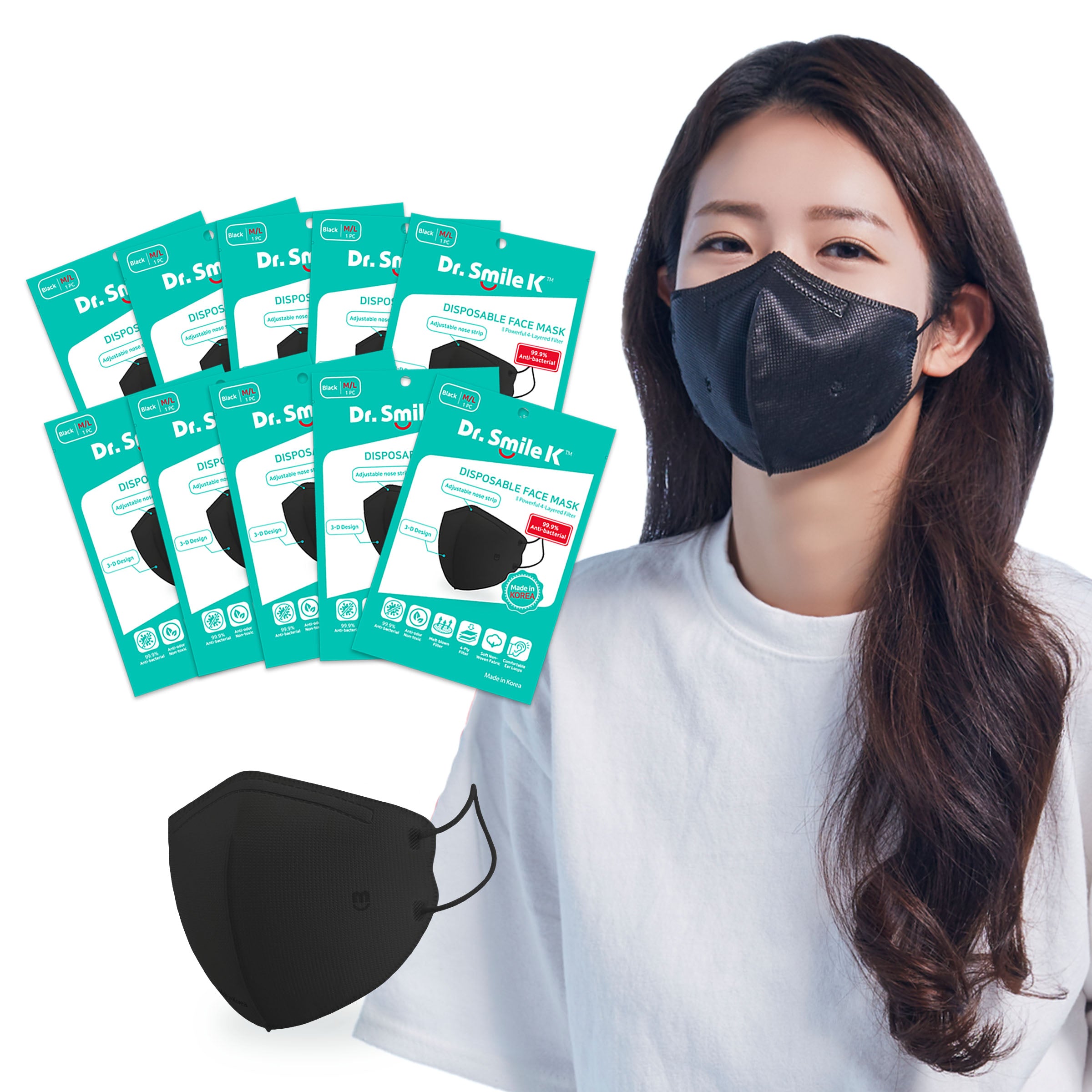 Aurora® - Face Mask - Disposable Face Mask (Black, S/M) 10 Pack