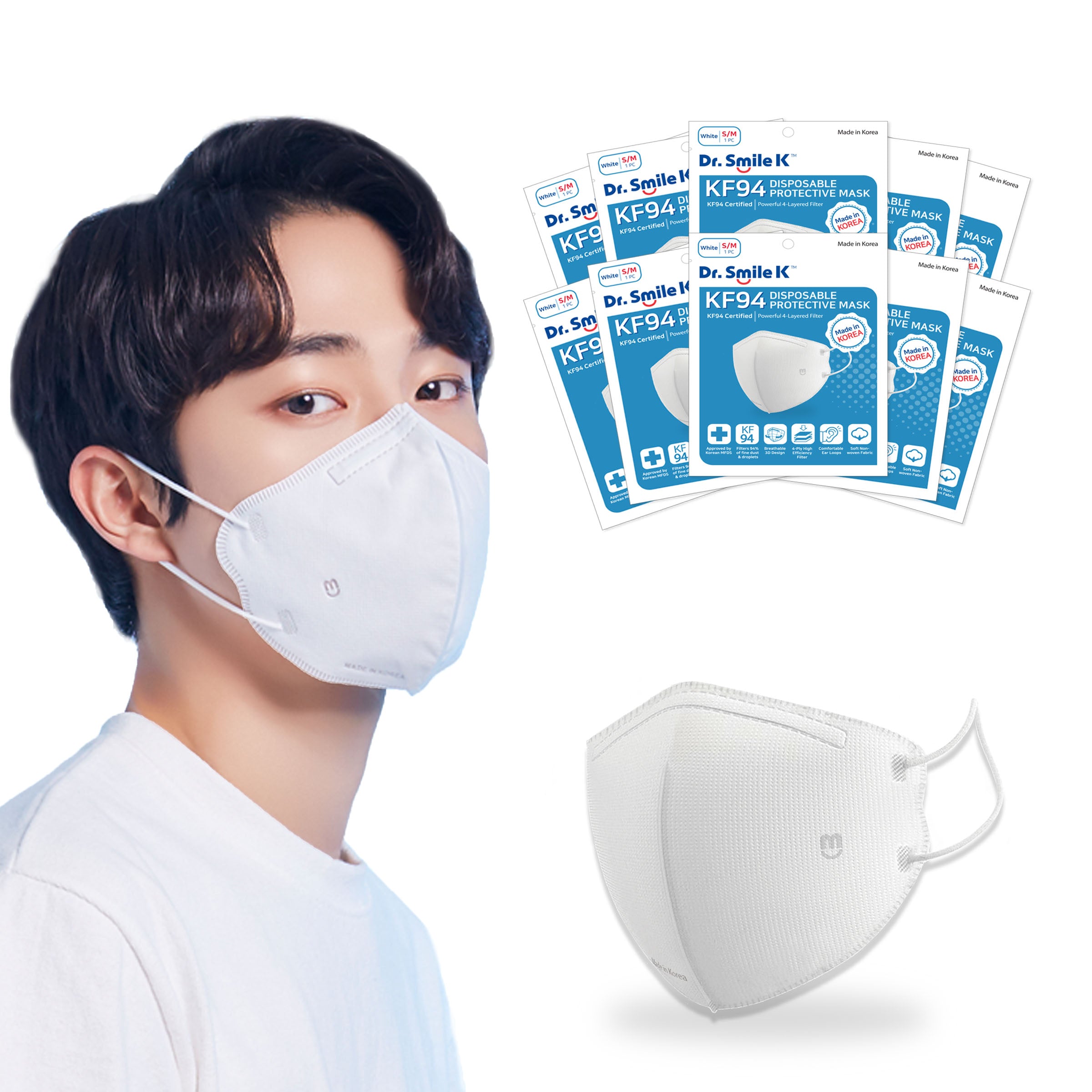 Aurora® - Dr. Smile K - KF94 Disposable White Face Masks Packs