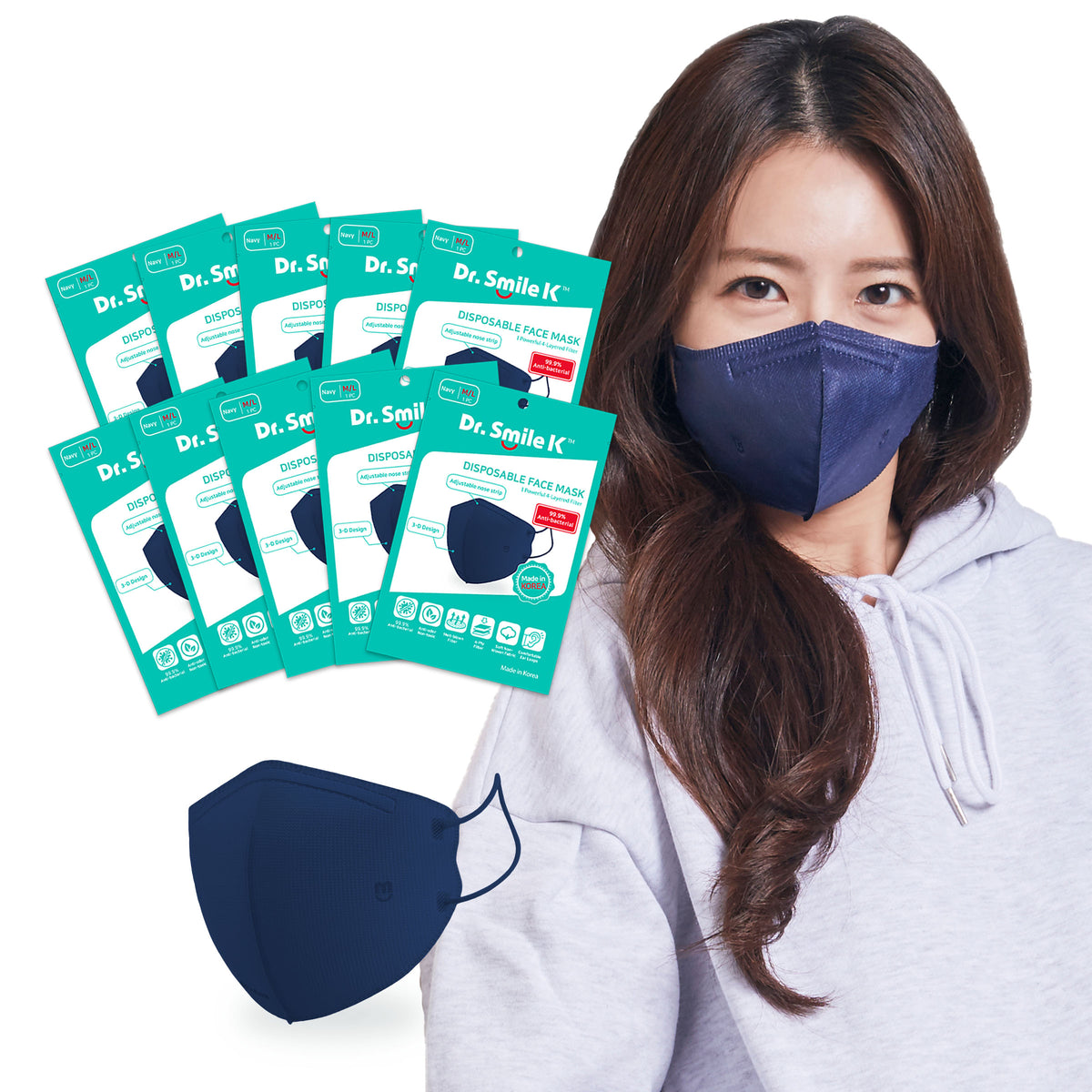 Aurora® - Face Mask - Disposable Face Mask (Navy, S/M) 10 Pack