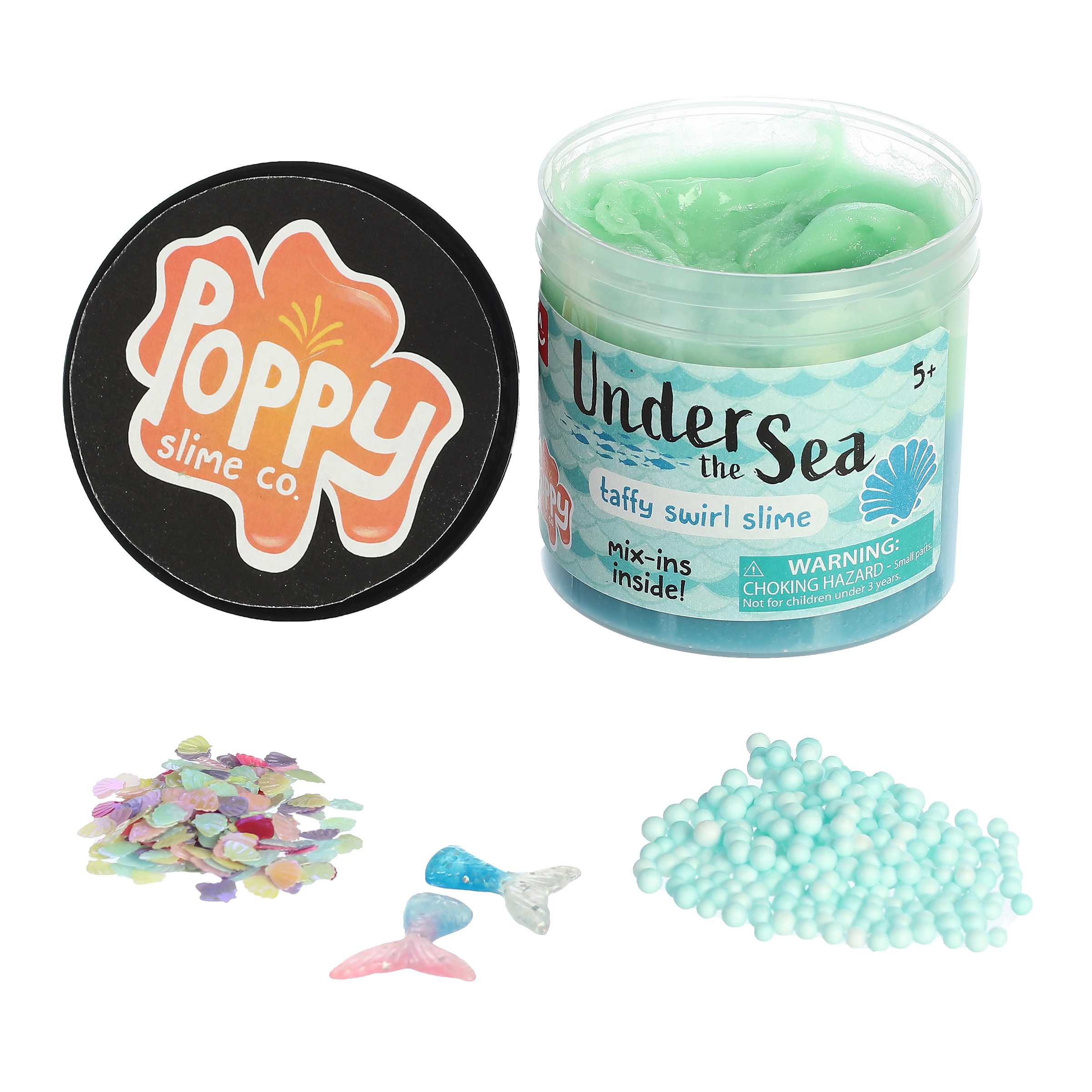Ocean Adventure Under the Sea Slime, approx. 11.3 oz, blending greens and blues with mermaid tails and shells