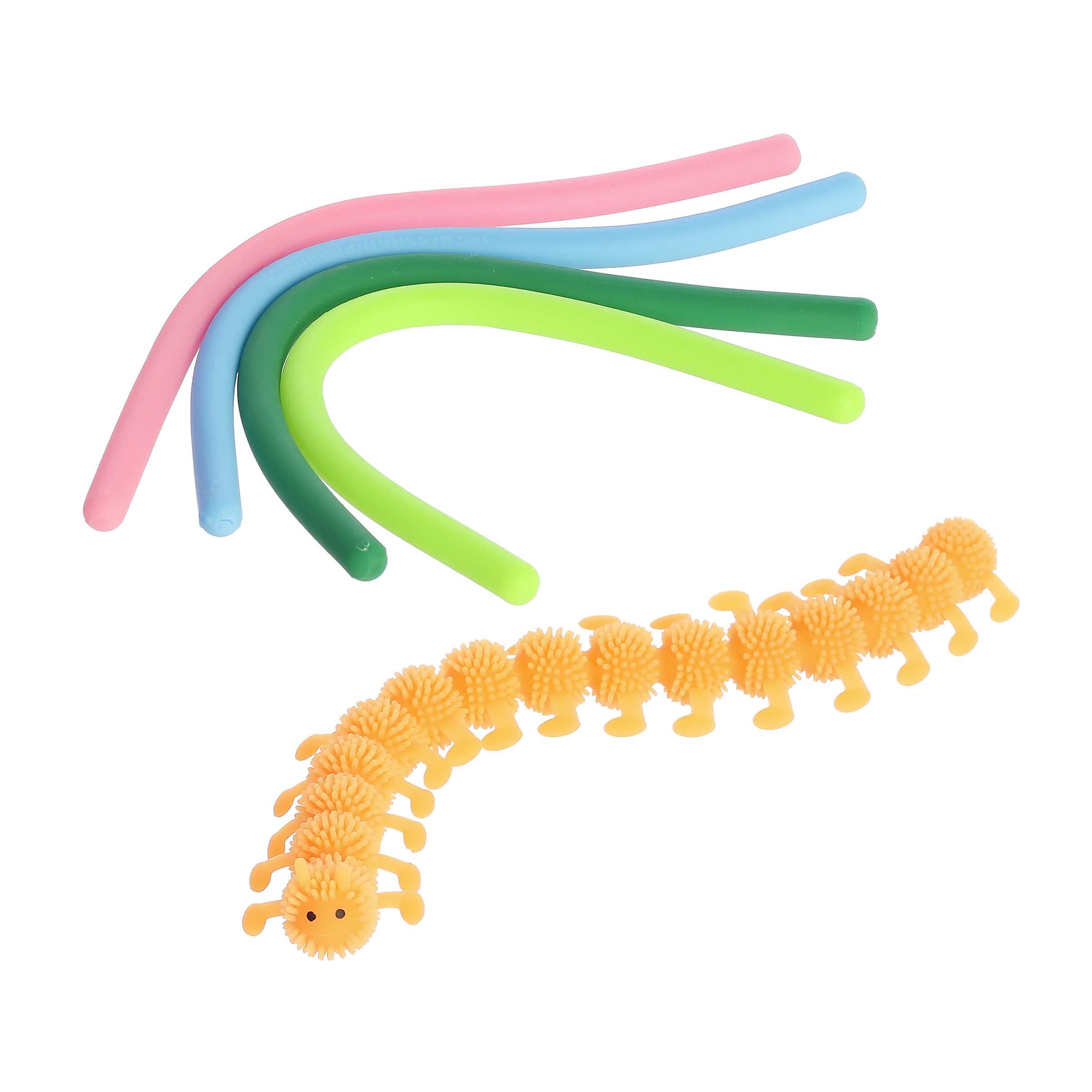 Caterpillar Stretchies, featuring a squishy body and vibrant strings, ideal for encouraging sensory play