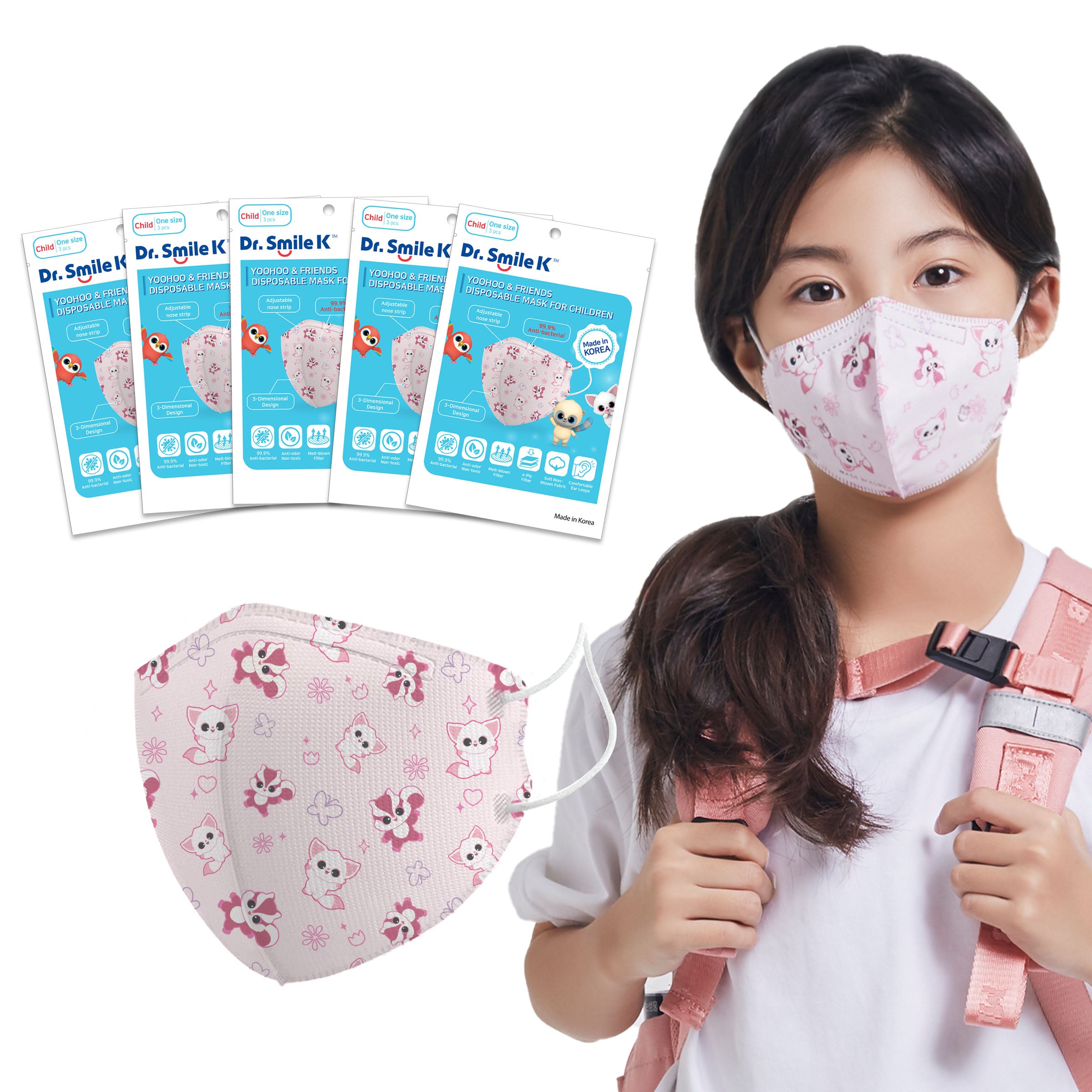 Aurora® - YooHoo - Dr. Smile K - 15 Pack - 4-Layer Filter Child Unisex Butterfly Disposable Face Mask